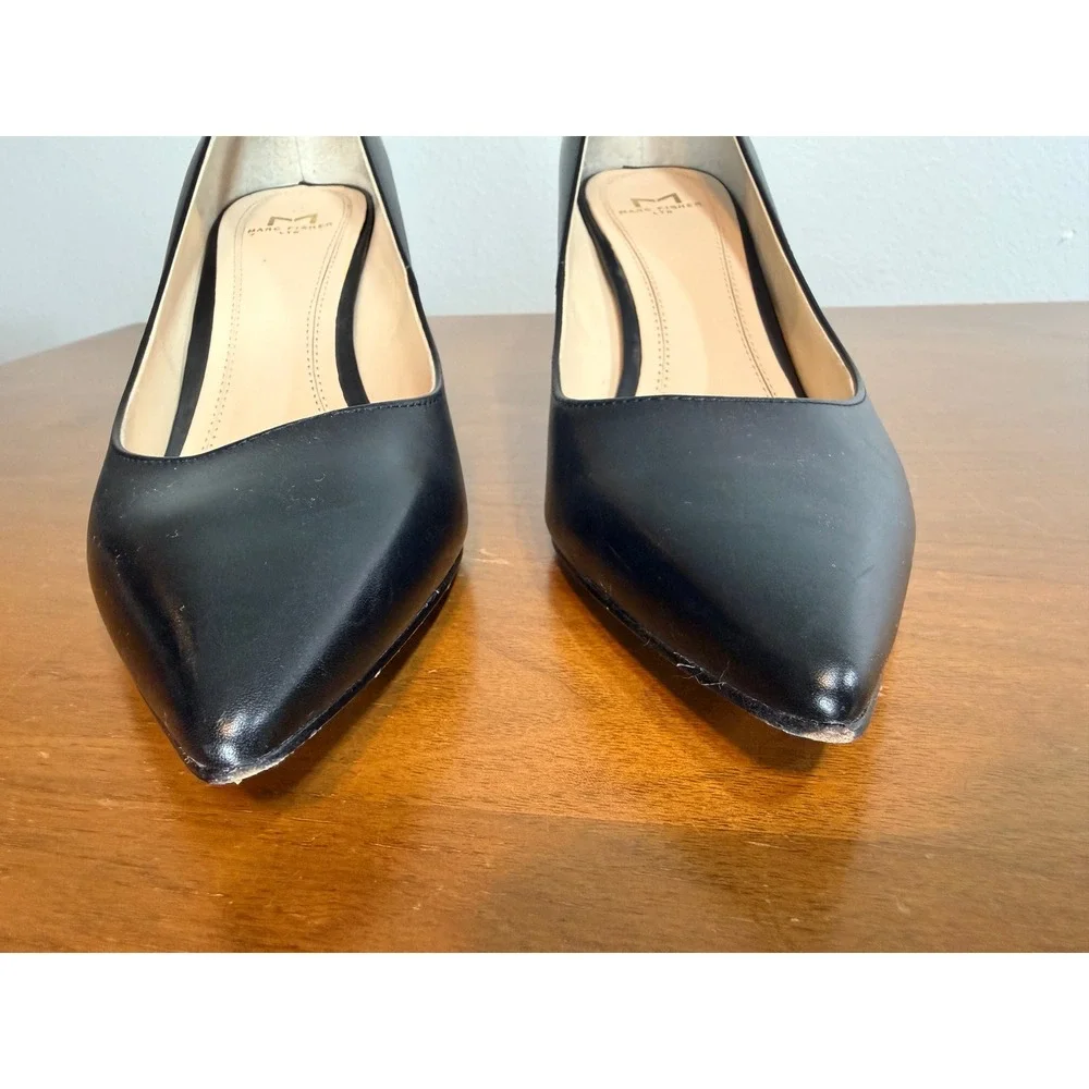 Marc Fisher LTD Pump Women 8M Black Zala Pointed Toe Leather Block Heel Office - Picture 5 of 9
